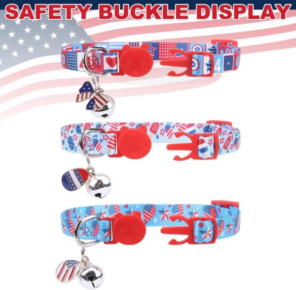 Breakaway Cat Collars with Bell & Cute Pendants - 3 Pack American Flag Adjustable Safety Kitten Collars for Girl Boy Cats Puppy and Small Pets - Image 5