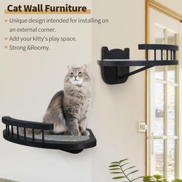 Cat Wall Furniture Wall Mounted, 2PCS Cat Shelves and Cat Perches for Wall with 3 Cat Wall Steps and Scratching Pad, Cat Climbing Condo Fit Cat Up to 15Lbs, Wood Cat Hammock Wall Mount (Black) - Image 2