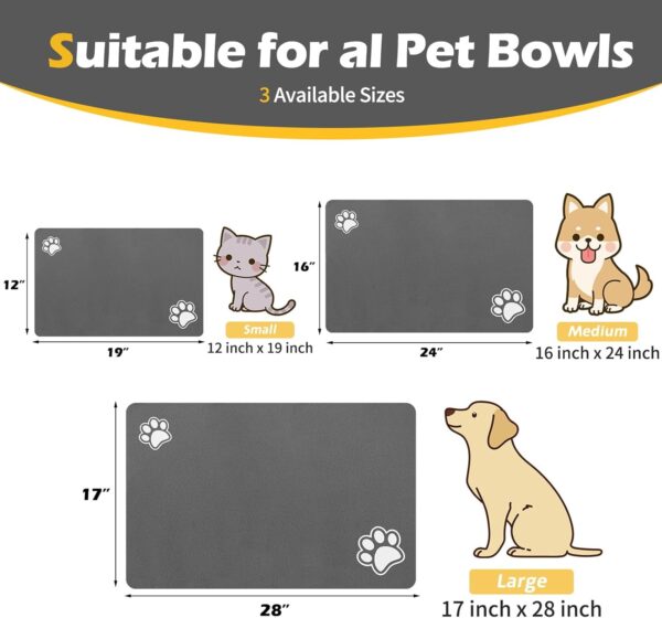 Pet Feeding Mat-Absorbent Dog Mat for Food and Water Bowl-Dog Accessories Pet Supplies-Dog Water Bowl for Messy Drinkers-No Stains Quick Dry Dog Water Dispenser Mat (12"x19", Dark Grey) - Image 2