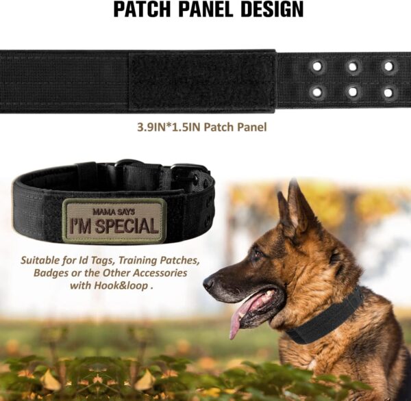 Tactical Dog Collar Military Adjustable Dog Collars Soft Nylon Training Collar with Patch Heavy Duty Metal Buckle Collars for Medium Large Dogs (L, Black) - Image 3