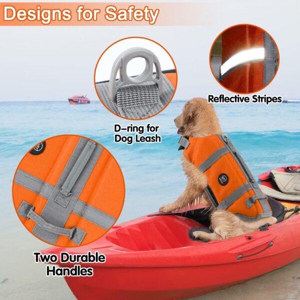 EMUST Dog Life Jacket, XL, NewOrange, Waterproof, Breathable, Adjustable with Rescue Handle, for Swimming Pool Beach Boating - Image 4