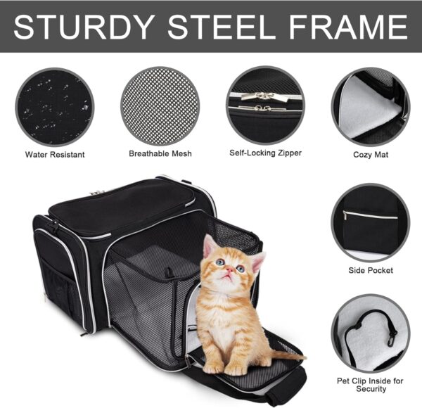 BAGLHER Cat Carrier Bag,Airline Approved Pet Carrier Soft Side Pet Travel 5 Sides Open Doors 3 Sides Expandable Foldable Dog Carrier with Fleece Pad - Image 3