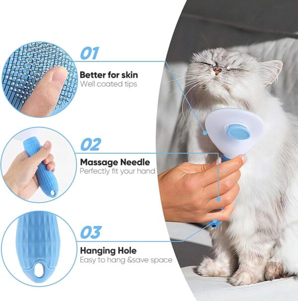 Cat Brush Self Cleaning Slicker Brush with Release Button, Dog Shedding Brush for Grooming, Cat Comb Pet Massage Tool Suitable for Long or Short Pet Hair Cleaner, Removes Tangles & Loose Fur - Image 5