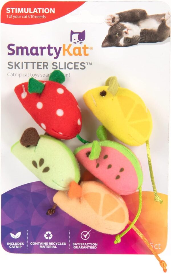 SmartyKat (5 Count Skitter Slices Plush Catnip Cat Toys - Multi Color, 5 Count - Image 2