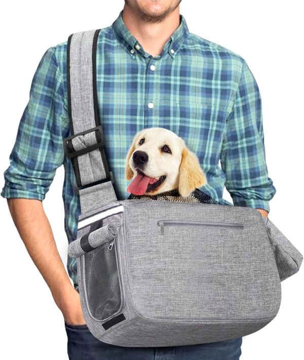 Dog Sling Carrier for Medium Dogs Small Dogs 10-20lbs, Dog Carrier Sling, Pet Carrier Sling with Breathable Windows, Hard Bottom, Hand-Free for Outdoor Travel (Grey)