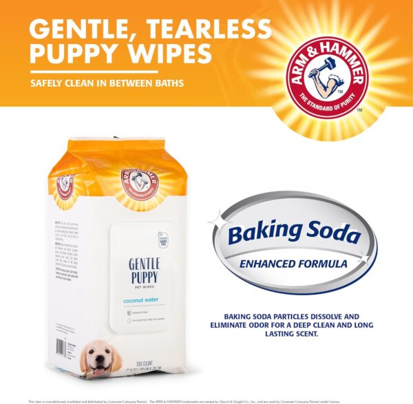 Arm & Hammer for Pets Gentle Puppy Bath Wipes, Coconut Water | All Purpose Puppy Cleaning Wipes Remove Odor & Refresh Skin for Pets | Gentle Tearless, 100 Count Pack of Pet Wipes - Image 2