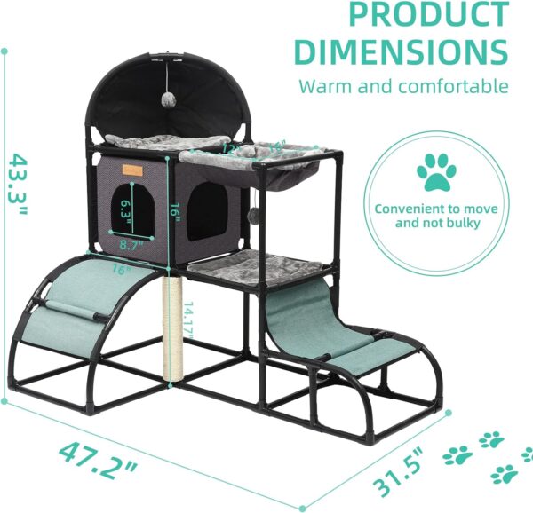 Cat House-Cat Tree for Large Cat Indoor,Suitable for Multiple Cats, Multi-Level Cat Furniture, Cute Cat Bed Cave with Ball Hanging and Scratching Posts for All Seasons (Grey01) - Image 2