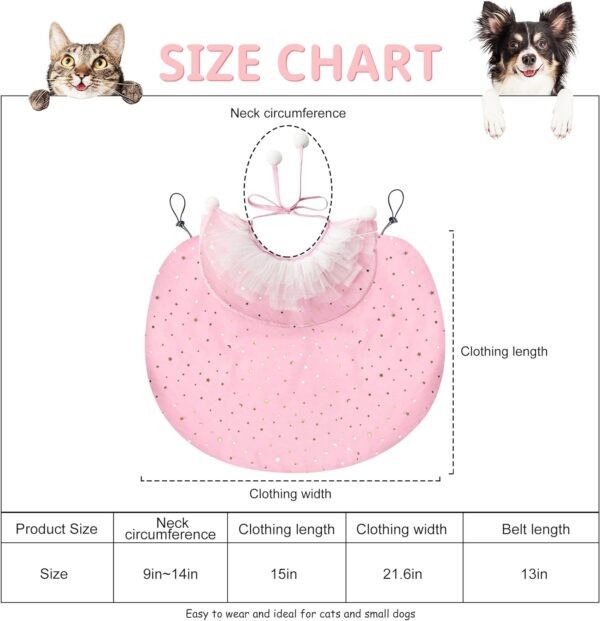 Pet Wedding Costume for Cat Small Dogs, Sparkly Cat Clothes Tulle Cloak for Puppy Kitten, Halloween Dog Outfit Suit for Party Holiday Christmas, Pink - Image 3