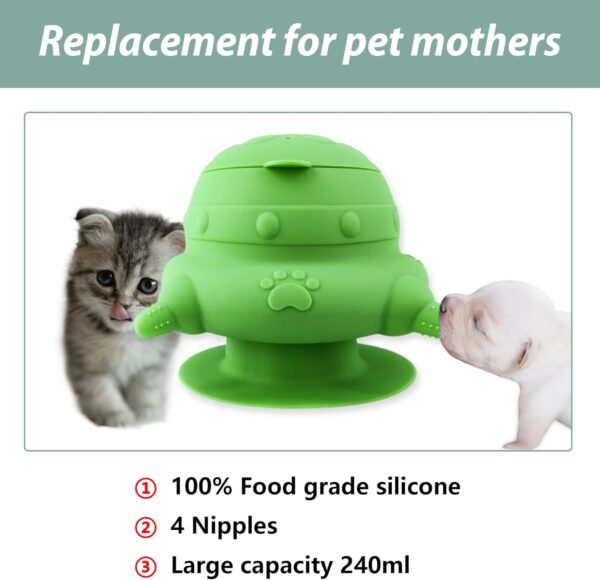 Puppy bottles for nursing,Puppy milk feeders for multiple puppies nipple,Puppy Feeder Milk Bowl,4 Nipples Silicone Puppy Nursing Station,Feeder Bowl for Kittens, Puppies,Capacity 240ml（Green） - Image 2