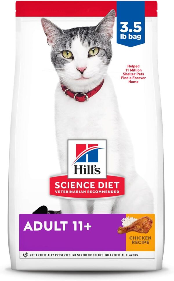 Hill's Science Diet Adult 11+, Senior Adult 11+ Premium Nutrition, Dry Cat Food, Chicken Recipe, 3.5 lb Bag