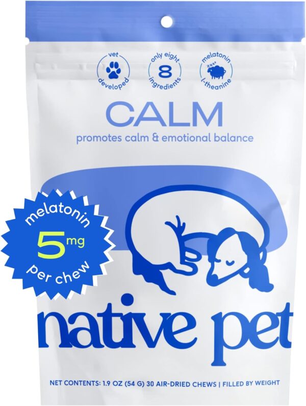 Native Pet Calm – Dog Calming Chews – Natural Calming Dog Treats made with Melatonin for Dogs - Dog Sleep Aid – Natural Dog Calming Chews – Dog Anxiety Relief - Calming Dog Treats - 30 Chews