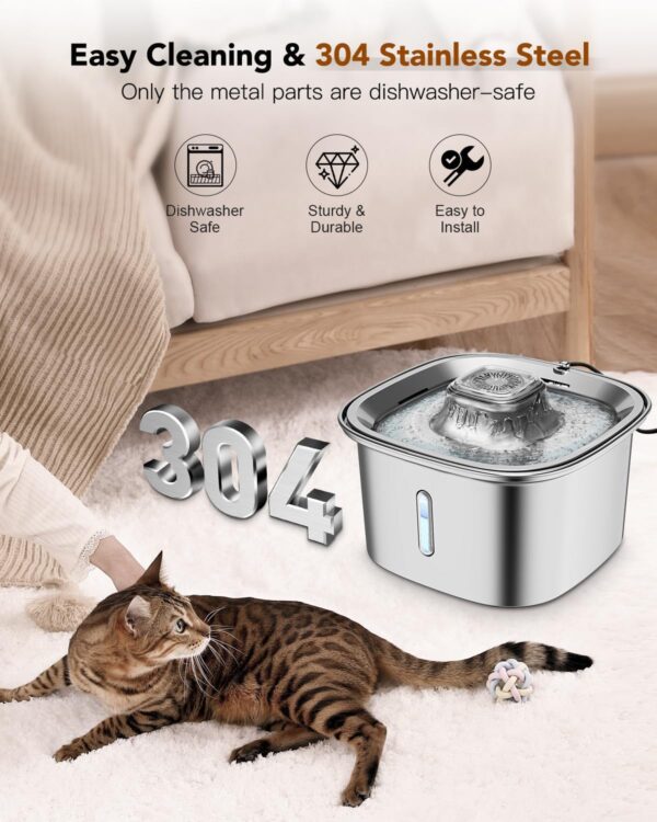 UPSKY Cat Water Fountain Stainless Steel 101oz/3L Cat Fountain for Drinking, Pet Water Fountain for Cats Indoor, Metal Automatic Dog Water Bowl Dispenser Kitty Feeding with Water Level Window - Image 7