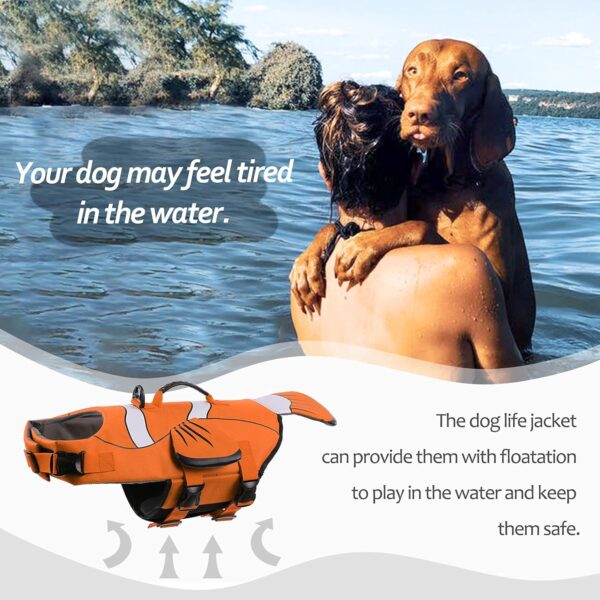 DENTRUN Dog Life Jacket Safety Vests for Swimming, Adjustable Puppy Pool Lake Floats Coat High Visibility Superior Floatation & Rescue Handle, Clownfish Shape Water Vest for Small Medium Large Dog - Image 2