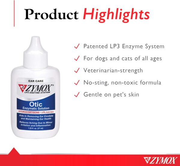 Zymox Otic Enzymatic Solution for Dogs and Cats to Soothe Ear Infections with 1% Hydrocortisone for Itch Relief, 1.25oz - Image 3