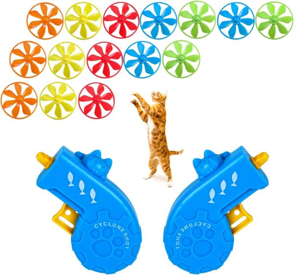 KIMOBER 17Pcs Cat Fetch Toy, Kitten Interactive Tracking Toys with 15Pcs Colorful Flying Propellers for Pets Cat Hunting Chasing Training Exercise