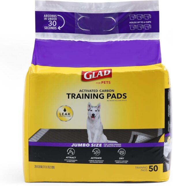 Glad for Pets JUMBO-SIZE/XL Charcoal Puppy Pads, All-in-One | Black Training Pads That ABSORB & Neutralize Urine Instantly | New & Improved Quality, 50 Count