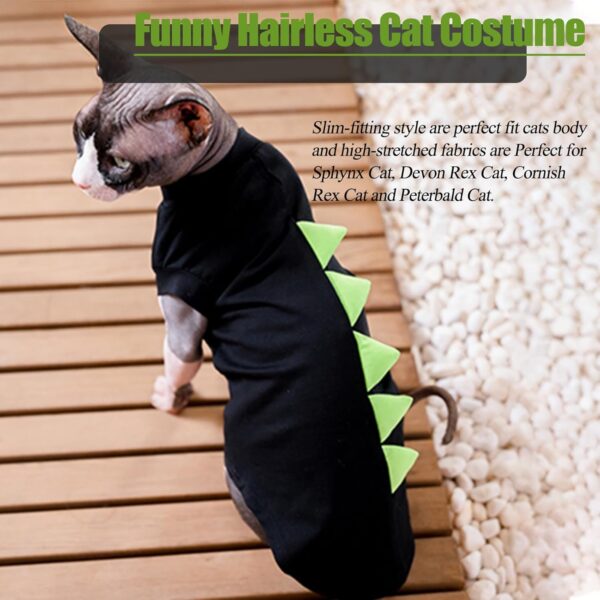 DENTRUN Sphynx Cat Clothes, Cute Dinosaur Design Hairless Cat Costume, Breathable Cotton Shirts Cat Clothes for Cats Only, Round Collar Kitten Daily T-Shirts with Sleeves, Cats Funny Cosplay Apparel - Image 2