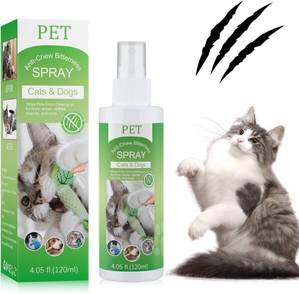 Cat Deterrent Spray. Cat Repellent Indoor for Cat and Kitten. No Scratch Spray for Cats. Effective Cat Scratch Deterrent Training Aid for Furniture, Curtains, Sofas, Plants, Indoor & Outdoor. 120ML