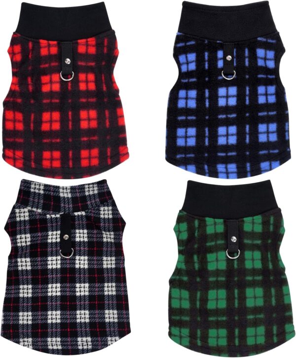 4 Pieces Buffalo Plaid Dog Sweaters with Leash Ring Soft Fleece Vest Dog Pullover Warm Jacket Pet Dog Clothes Winter Dog Outfits for Small Puppy Cat Pets (Medium) - Image 2