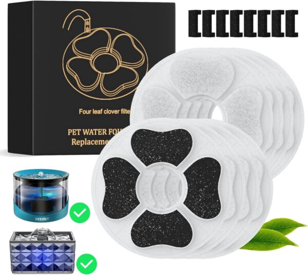 Cat Water Fountain Food Grade Replacement Filters & Sponges for 74oz, 135oz Automatic Pet Water Fountain Dog Water Dispenser(8 Carbon Filters+8 Sponge Filters)