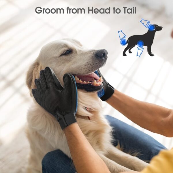 Pet Hair Remover Glove - Gentle Pet Grooming Glove Brush - Deshedding Glove - Massage Mitt with Enhanced Five Finger Design - Perfect for Dogs & Cats with Long & Short Fur - 1 Pack (Right-hand), Blue - Image 4