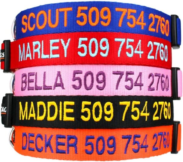 GoTags Personalized Dog Collar, Custom Embroidered Pet ID Dog Collar with Pet Name and Phone Number, Adjustable with Quick Release Snap Buckle