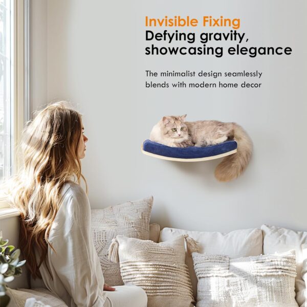 Cat Wall Shelves,Curved Cat Shelves and Perches for Wall,Wood Cat Climbing Shelf Floating Cat Wall Furniture,Cat Bed Hammock with Comfortable Cat Cushion - Image 2