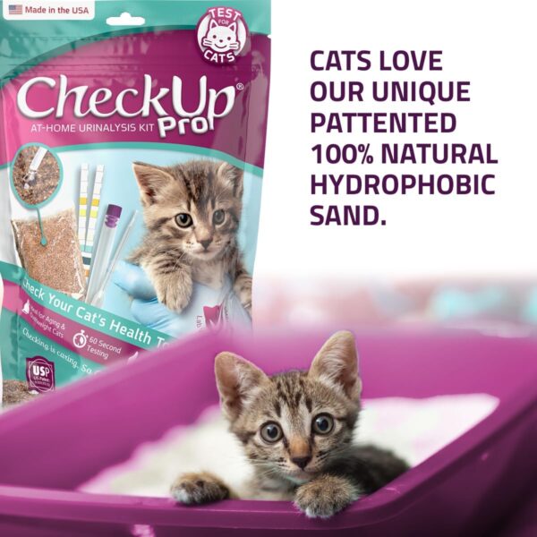 CheckUp Pro at Home Wellness Test for Cats | Hydrophobic Litter for Urine Collection & two 10 Indicators Test Strips for pH, Protein Urobilinogen, Glucose, Bilirubin, Ketone, S-Gravity, Blood in urine - Image 2