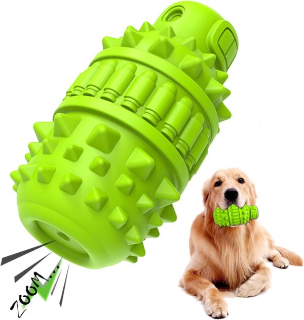 Natural Rubber Dog Toy for Large Medium Breed Aggressive Chewer Super Power Dog Chew Toys Squeaky Dog Birthday Toy Dog Toothbrush Interactive Tough Durable Dog Toys(Green,Large)