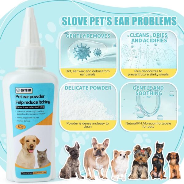 Dog Ear Cleaner Powder for Dogs - Effective Ear Hair Removal & Odor Control - Gentle Dog Ear Hair Removal Tool for Pet Grooming - Remove Ear Wax & Odor in Pets, Promotes Ear Health 1 - Image 2