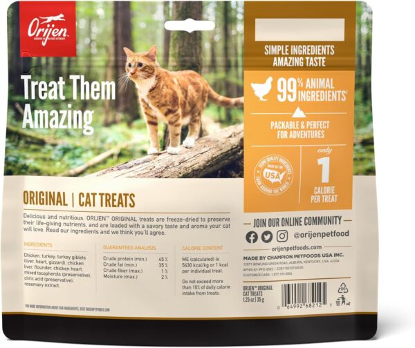 ORIJEN Original Freeze Dried Cat Treats, Grain Free Treats for Cats, Raw Animal Ingredients, 1.25oz - Image 2