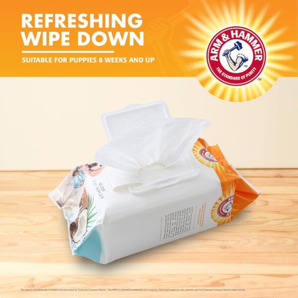 Arm & Hammer for Pets Gentle Puppy Bath Wipes, Coconut Water | All Purpose Puppy Cleaning Wipes Remove Odor & Refresh Skin for Pets | Gentle Tearless, 100 Count Pack of Pet Wipes - Image 4