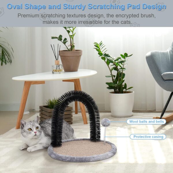 Cat Scratching Post with Cat Arch,Cat Self Groomer Massager Hair Brush Cat Scratcher Toys Fur Grooming Toy with Interactive Balls for Indoor Cats- Reversible Design - Image 3