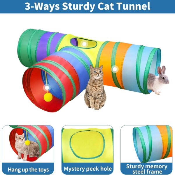 Malier Interactive Cat Tunnel Toys Set With Feather Toy, Crinkle Balls, and 3-Way Tube - Great for Kittens and Cats - Image 5