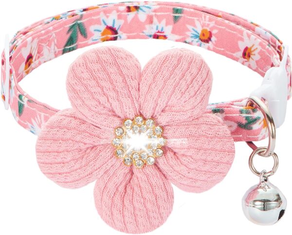 Cat Collar, HYQHYX Breakaway Kitten Collar with Flower,Rhinestone Kitty Collar with Bell, Floral Pet Collar with Safety Buckle for Cats and Puppy Dog