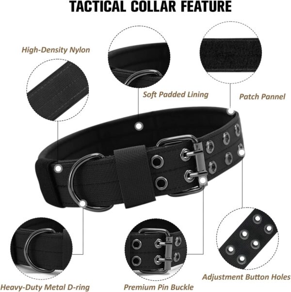 Tactical Dog Collar Military Adjustable Dog Collars Soft Nylon Training Collar with Patch Heavy Duty Metal Buckle Collars for Medium Large Dogs (L, Black) - Image 4