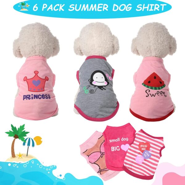 6 Pieces Dog Shirt Puppy Sweatshirt Pet Sleeveless Vest Girl Dog Clothes Doggy Female Apparel for Small to Medium Dogs Puppy Cat (Cute Patterns,XS Size) - Image 3