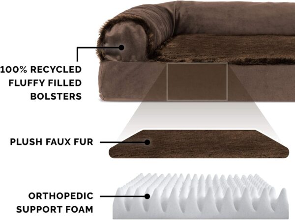 Furhaven Orthopedic Dog Bed for Large Dogs w/ Removable Bolsters & Washable Cover, For Dogs Up to 95 lbs - Plush & Velvet L Shaped Chaise - Sable Brown, Jumbo/XL - Image 3