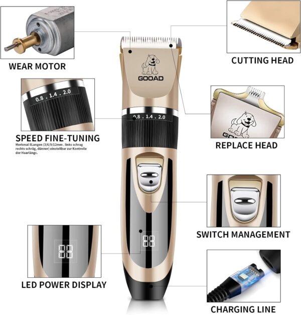 Dog Clippers Grooming Kit and Paw Trimmer,Low Noise,Electric Quiet,Rechargeable,Cordless, Pet Hair Clippers for Thick Coats, Dog Trimmer Grooming Tool, Shaver for Small and Large Dogs Cats - Image 2