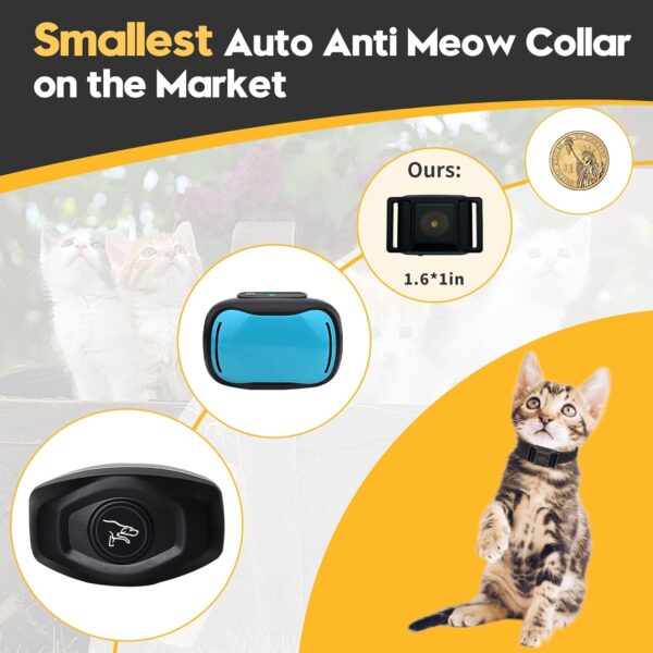 Tiniest Anti Meow Collar for Small Cats 5-15lbs, Only 1.6 * 1in & 0.42oz, No Shock with Vibration &Sound, Extra Small & Rechargeable, 5 Sensitivity Levels - Image 2