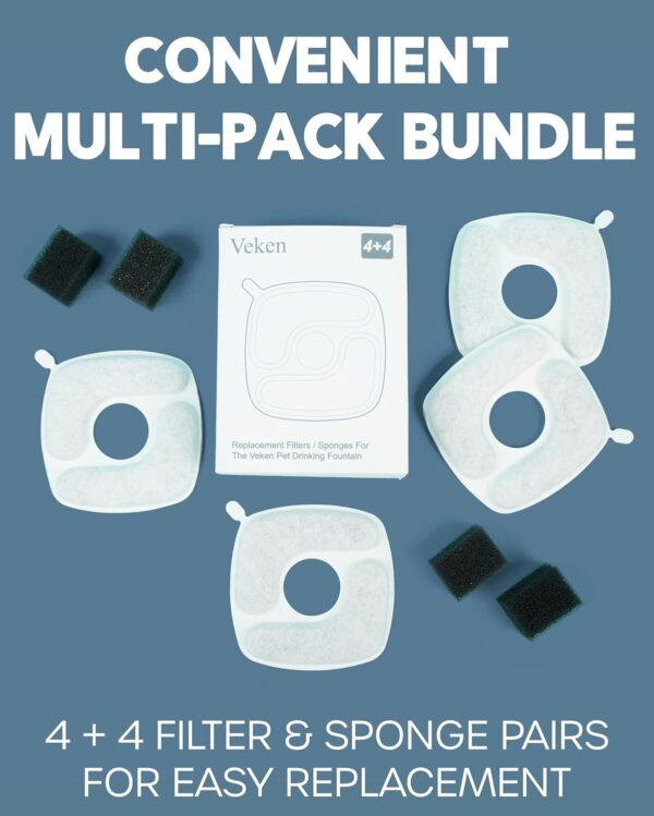 Veken Cat Water Fountain Filters, 4 Pack Replacement Filters & 4 Pack Replacement Pre-Filter Sponges Set for 67oz, 95oz, 135oz Automatic Pet Fountain Dog Water Dispenser - Image 8