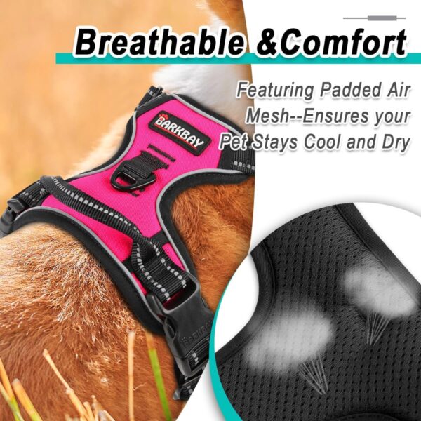 BARKBAY No Pull Pet Harness Dog Harness Adjustable Outdoor Pet Vest 3M Reflective Oxford Material Vest for PINK Dogs Easy Control for Small Medium Large Dogs (L) - Image 9