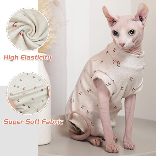 Sphynx Cat Clothes Hairless Cat Cute Breathable Cotton Pet Clothes for Spring Summer Autumn, Round Collar Vest Kitten Shirts Cat Pajamas, Beige S - Image 3