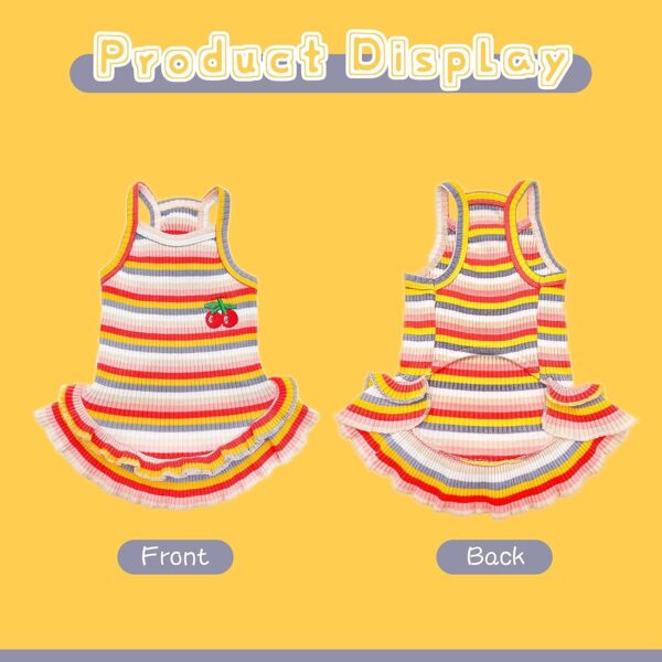 Cute Dog Dress for Small Dogs Girl Birthday Puppy Clothes Spring Summer Dog Outfits Rainbow Colorful Striped Cherry Princess Pet Tutu Skirt Doggie Cat Chihuahua Yorkies Dresses - Image 7