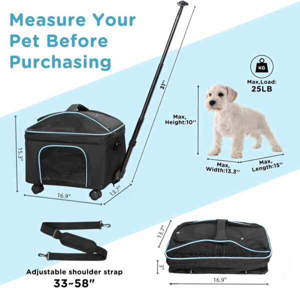 Airline Approved Cat Dog Carrier w Silent Wheel, Pet Carriers for Small Dogs Cats, Soft Travel Carrier Bag w Handle and Shoulder,Ideal for Outdoor (Black) - Image 7