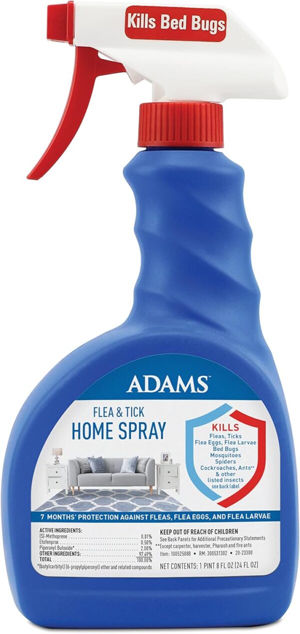 Adams Flea & Tick Spray, Kills Fleas, Flea Eggs, Larvae, Bed Bugs, Ticks, Ants, Cockroaches, Spiders, Mosquitoes And Many Other Listed Nuisance Pests In The Home, 24 Fl Oz