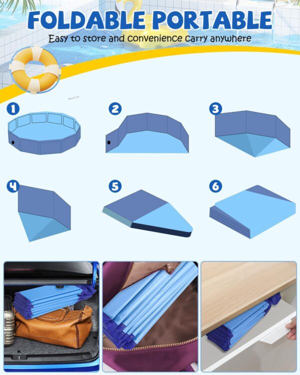 Foldable Dog Pool, YSJILIDE Portable PVC Dog Pet Swimming Pool, Collapsible Plastic Dog Bath for for Large Medium Small Dogs & Kids (M-40" x 12" Blue) - Image 6