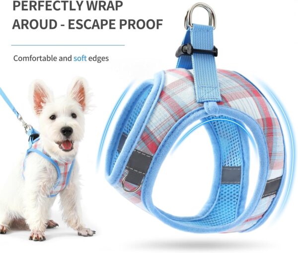 voopet Small Dog Harness and Leash Set Lightweight Cat Comfort Padded Soft Mesh Vest Step in dog harness No Pull No Choke Reflective Small Plaid Girl & Boy Puppy Kitty Harness, Blue XS - Image 4