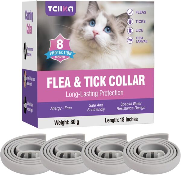 Flea Collar for Cats 4 Pack Cat Flea Collar 8 Months Long-Term Protection Natural Cat Flea and Tick Collar Waterproof Kitten Flea Collar Suitable for all Cats Flea and Tick Collar for Cats Flea Collar