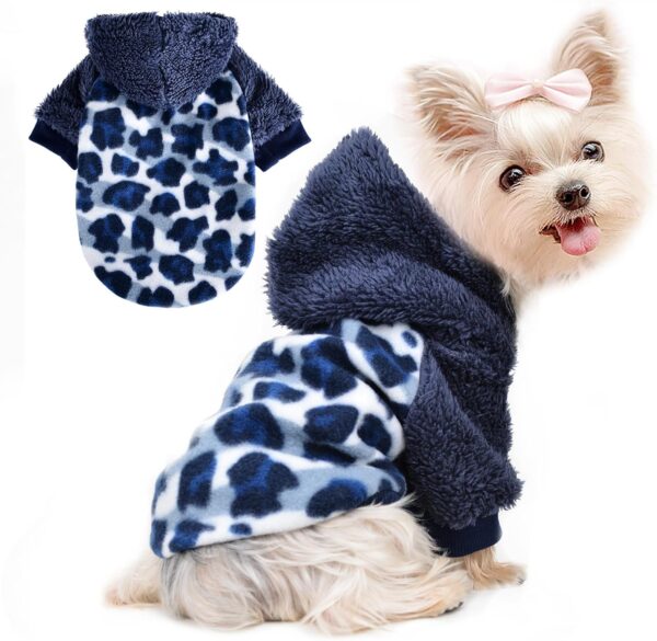 Dog Sweater Hoodie Fuzzy Dog Sweaters for Small Dogs Girl Boy Winter Warm Fleece Puppy Sweatshirt Clothes Cold Weater Pet Jacket Outfit Cute Cat Apparel for Chihuahua Yorkie Coat (Large, Leopard 1)